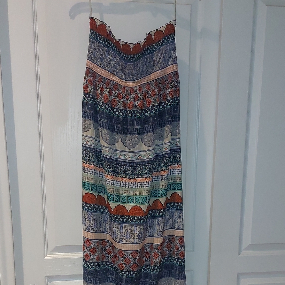 GAP Blue Smocked Tiered Maxi Dress